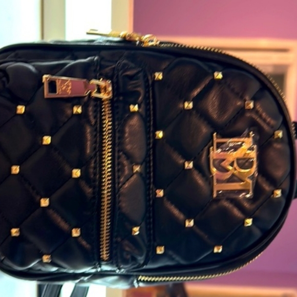Badgley Mischka Black Quilted Backpack with Gold Studs main image 4